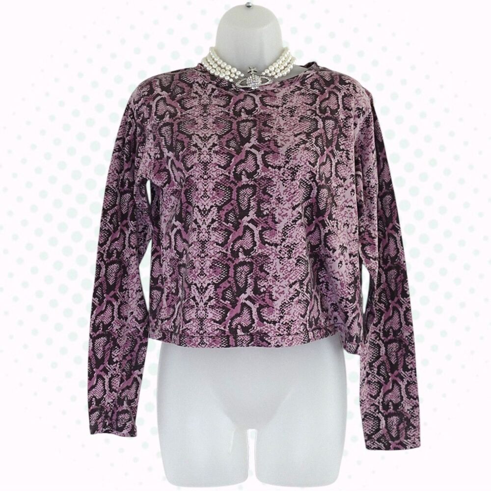 Ragdoll Dusty Pink Snake Print 100% Cotton Long Sleeve Cropped T-Shirt Size S